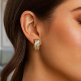 14K Yellow Gold Triple Row Diamond Omega Hoop Earrings thumbnail 2