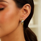 14K Yellow Gold Triple Row Diamond Omega Hoop Earrings thumbnail 3