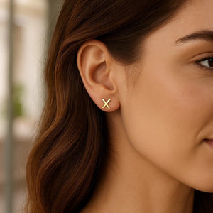 14K Yellow Gold Yours Truly Initial X Stud Earrings