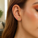 14K Yellow Gold Yours Truly Initial X Stud Earrings thumbnail 3