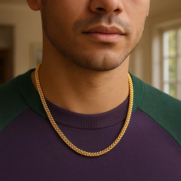 14k Yellow Solid Gold Diamond Cut Round Franco Chain (4.60 mm)