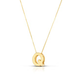 14K yellow gold block letter initial Q pendant necklace thumbnail 1