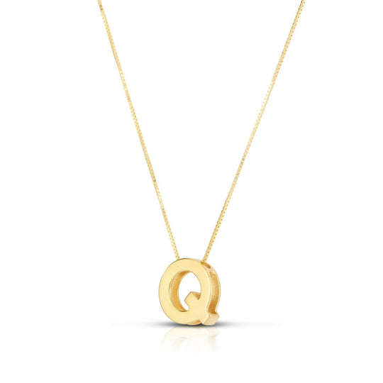 14K yellow gold block letter initial Q pendant necklace
