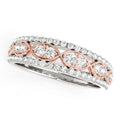 14K rose and white gold infinity ring with round diamond stones