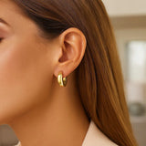 14K Yellow Gold Thick Post Hoop Earrings thumbnail 3