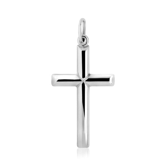 Sterling silver polished bar cross pendant with soldered top bail