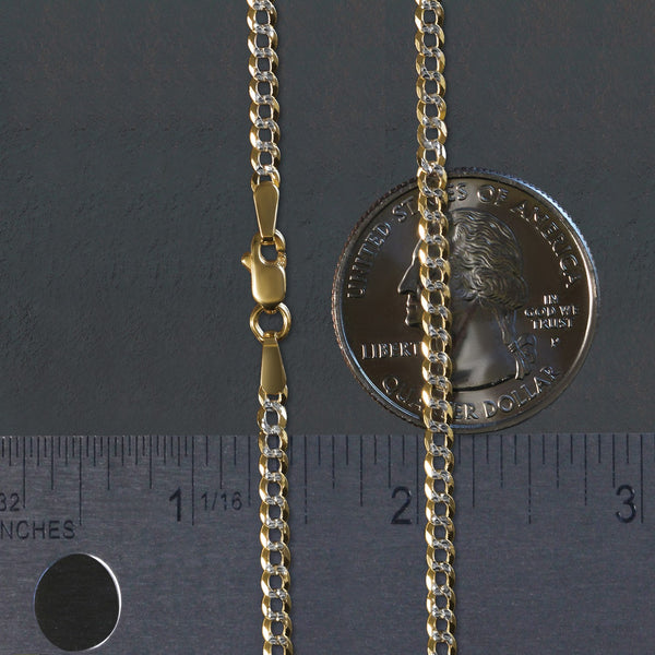 14k Two Tone Gold Pave Curb Chain (2.60 mm)