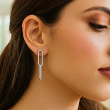 14K White Gold Double Link Paperclip Drop Earrings thumbnail 2
