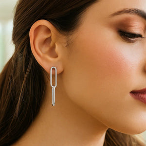 14K White Gold Double Link Paperclip Drop Earrings