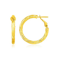 14k Yellow Gold Petite Twisted Round Hoop Earrings(3x20mm)