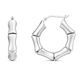 925 sterling silver rhodium plated bold bamboo hoop earrings thumbnail 1