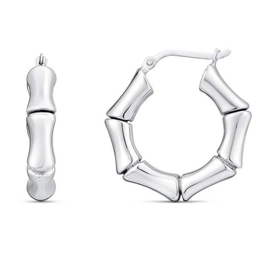 925 sterling silver rhodium plated bold bamboo hoop earrings