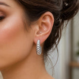 Sterling Silver Rhodium Plated Large Ribbed Twisted Hoop Earrings thumbnail 2