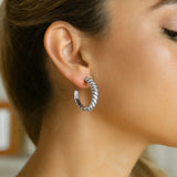 Sterling Silver Rhodium Plated Large Ribbed Twisted Hoop Earrings thumbnail 3