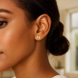 14K Yellow Gold Yours Truly Initial H Stud Earrings thumbnail 3