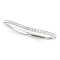 14K white gold curved wedding band with pave round diamond stones