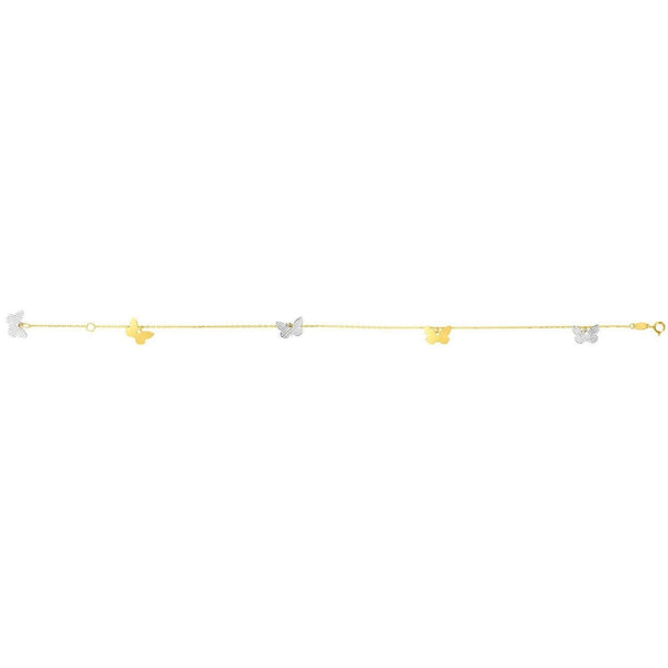 14k Two Tone Gold Anklet with Butterflies