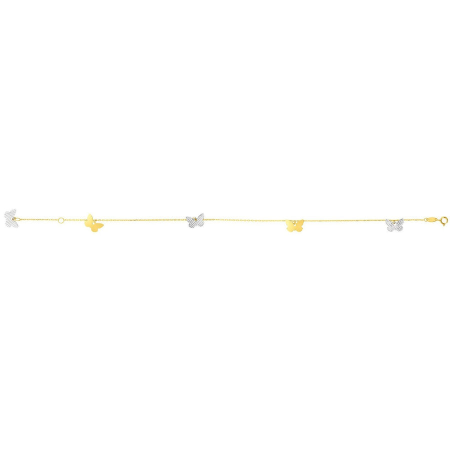 14k Two Tone Gold Anklet with Butterflies