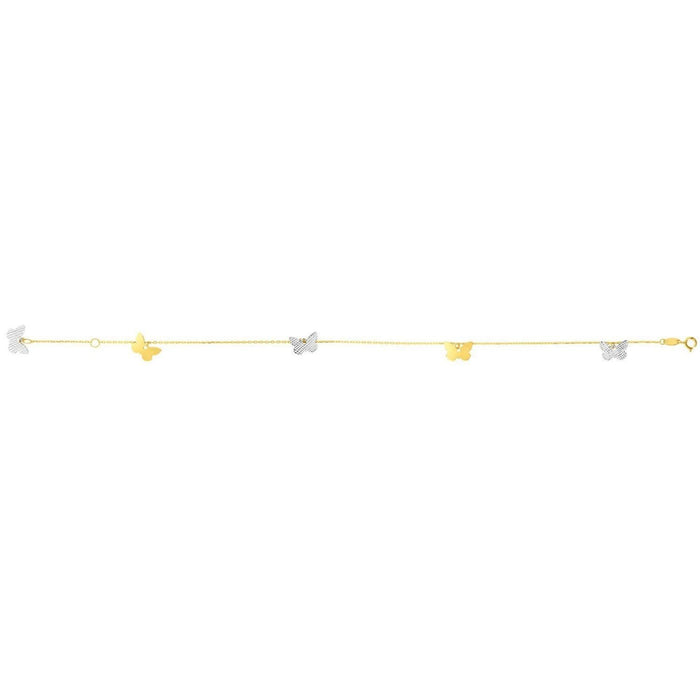 14k Two Tone Gold Anklet with Butterflies