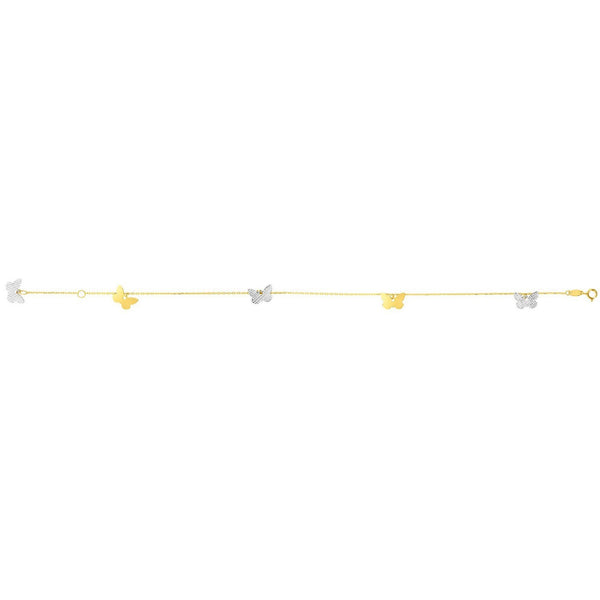 14k Two Tone Gold Anklet with Butterflies