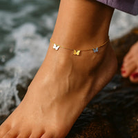 14k Two Tone Gold Anklet with Butterflies