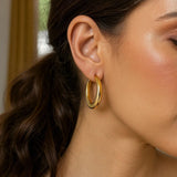 14K Yellow Gold Round Back to Back Hoop Earrings thumbnail 3