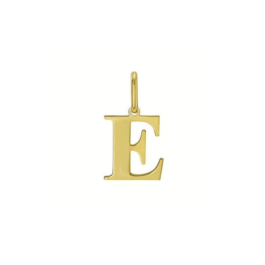 14K yellow gold initial E charm pendant with soldered top bail