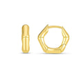 14K yellow gold bamboo huggie hoop earrings with ridged textured profile