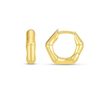 14k Yellow Gold Bamboo Huggie Hoops
