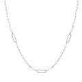 Rhodium plated sterling silver paperclip necklace with 1 pear pearl stone