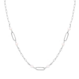 Sterling Silver Rhodium Plated Freshwater Pearl Paperclip Necklace thumbnail 1