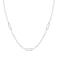 Sterling Silver Rhodium Plated Freshwater Pearl Paperclip Necklace