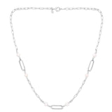 Sterling Silver Rhodium Plated Freshwater Pearl Paperclip Necklace thumbnail 2