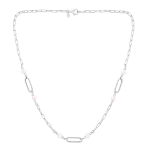 Sterling Silver Rhodium Plated Freshwater Pearl Paperclip Necklace