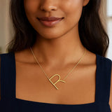 14K Yellow Gold Yours Truly Large Initial R Necklace thumbnail 4