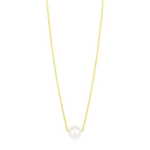 14k Yellow Gold 7mm Pearl Solitaire Necklace