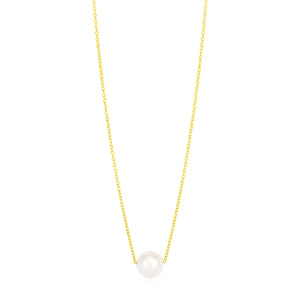 14k Yellow Gold 7mm Pearl Solitaire Necklace