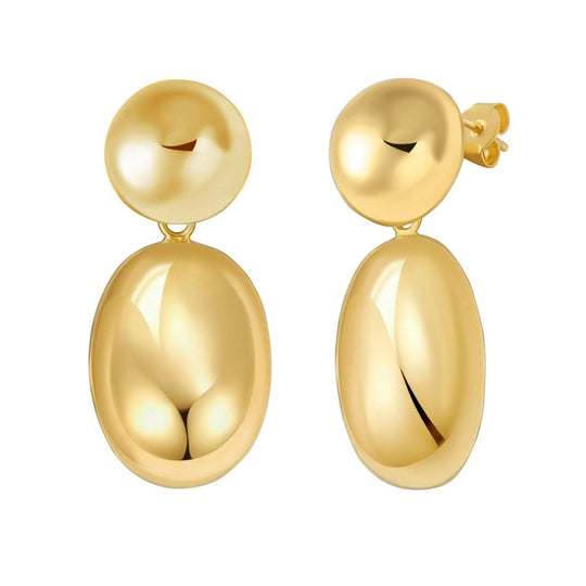 Rhodium plated sterling silver drop earrings with puffed oval double button design