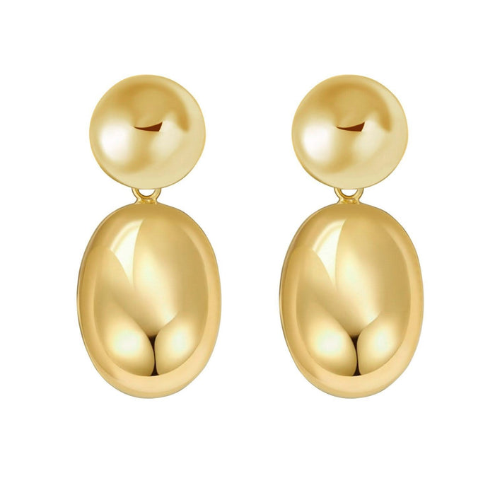 Sterling Silver Rhodium Plated Puffed Oval Double Button Drop Earrings