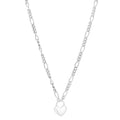 Sterling silver rhodium plated heart padlock pendant on Figaro chain necklace
