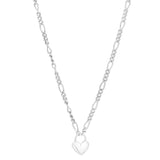 Sterling silver rhodium plated heart padlock pendant on Figaro chain necklace thumbnail 1