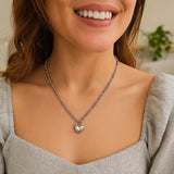 Sterling Silver Rhodium Plated Heart Padlock Figaro Necklace thumbnail 4