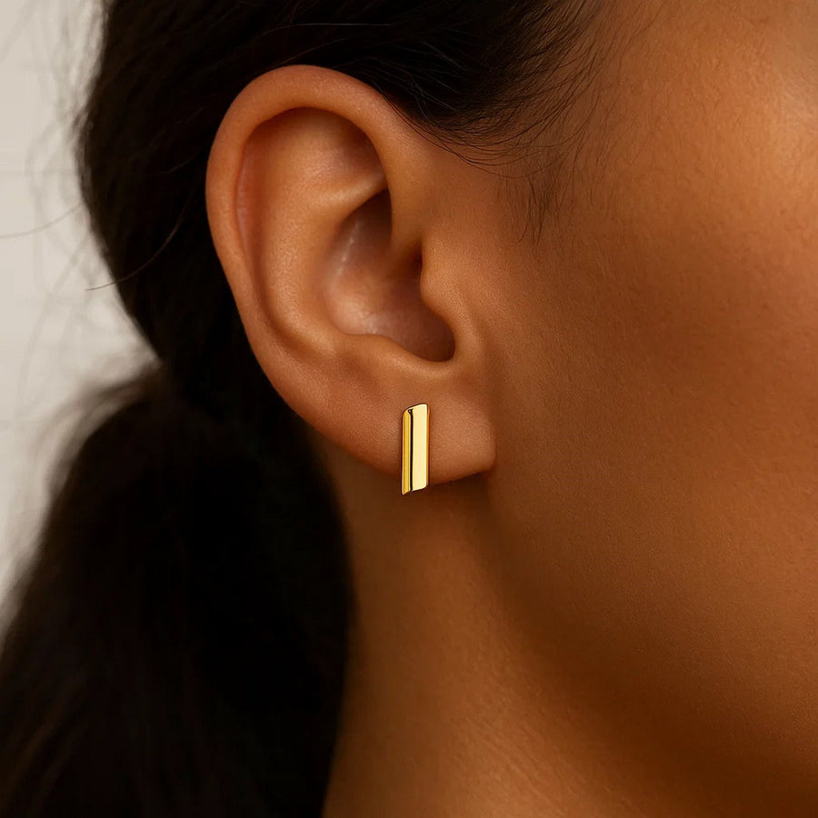 14k Yellow Gold Polished Rectangular Post Earrings