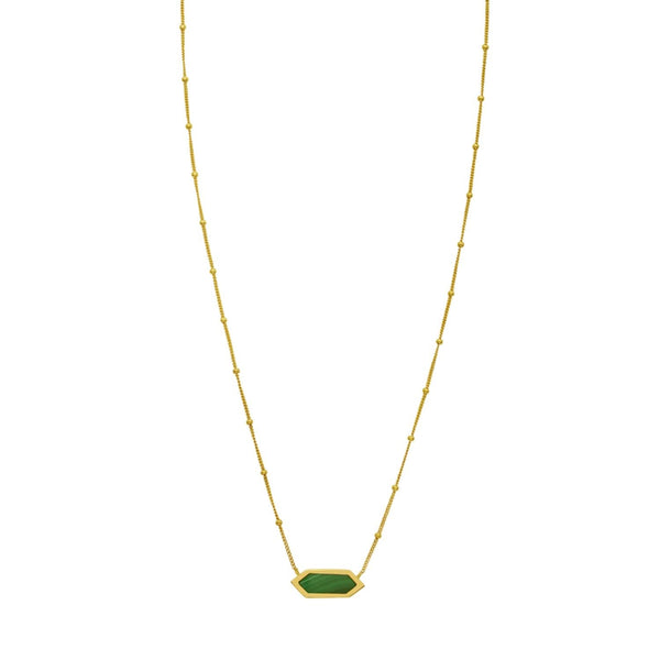 14K Yellow Gold Hexagon Malachite Pendant Necklace