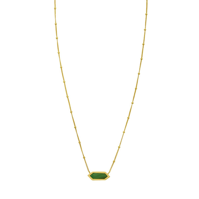 14K Yellow Gold Hexagon Malachite Pendant Necklace
