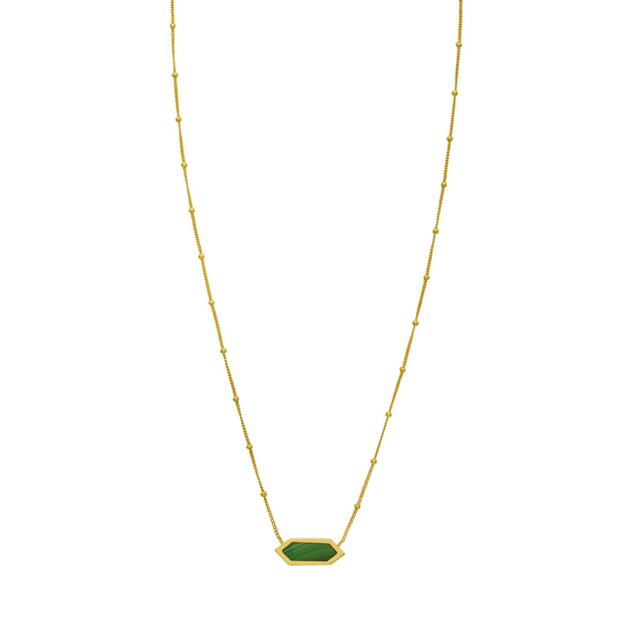 14K Yellow Gold Hexagon Malachite Pendant Necklace