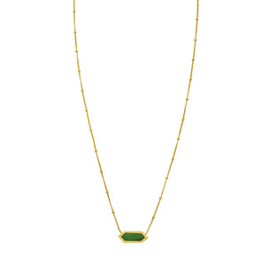 14K Yellow Gold Hexagon Malachite Pendant Necklace
