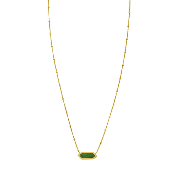 14K Yellow Gold Hexagon Malachite Pendant Necklace