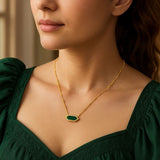 14K Yellow Gold Hexagon Malachite Pendant Necklace thumbnail 3