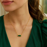 14K Yellow Gold Hexagon Malachite Pendant Necklace thumbnail 4